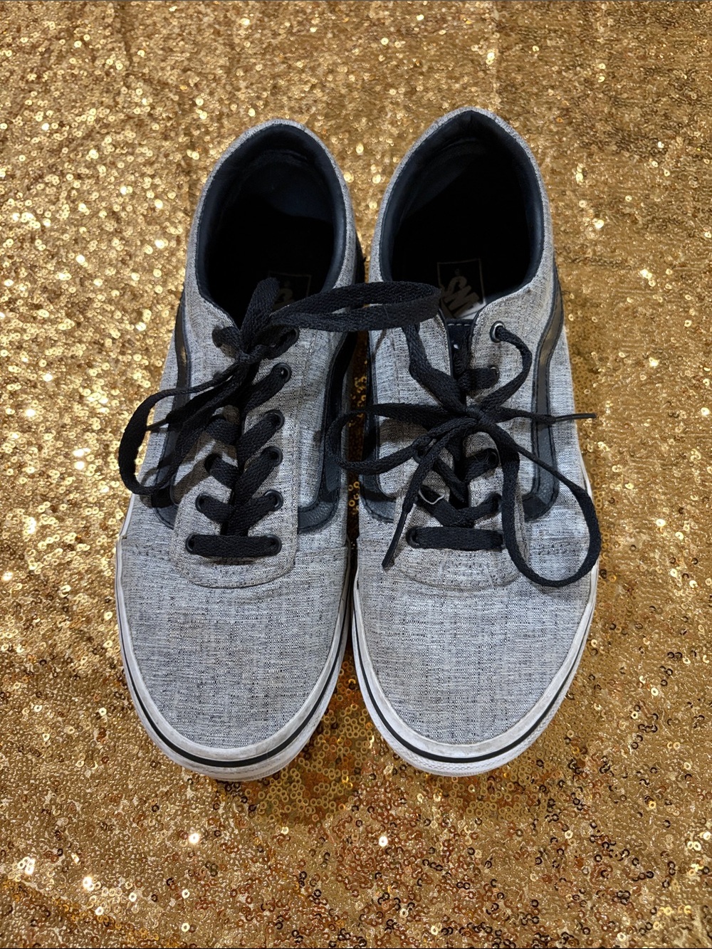 Vans Kids Gray Canvas Lace-Up Sneakers with Black Accents
